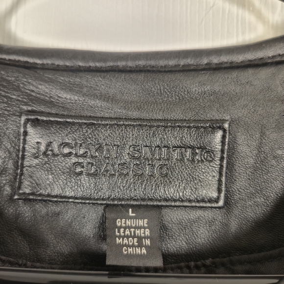 Jaclyn Smith Black Quilted Leather Mixed Media Cardigan Jacket L Classic Outwear - Picture 7 of 9